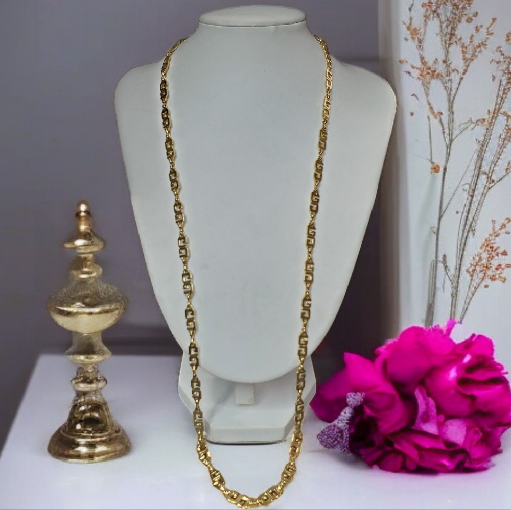 Vintage 1970's GIVENCHY Gold Plated Micro GG Logo 25" Necklace - Picture 3 of 4